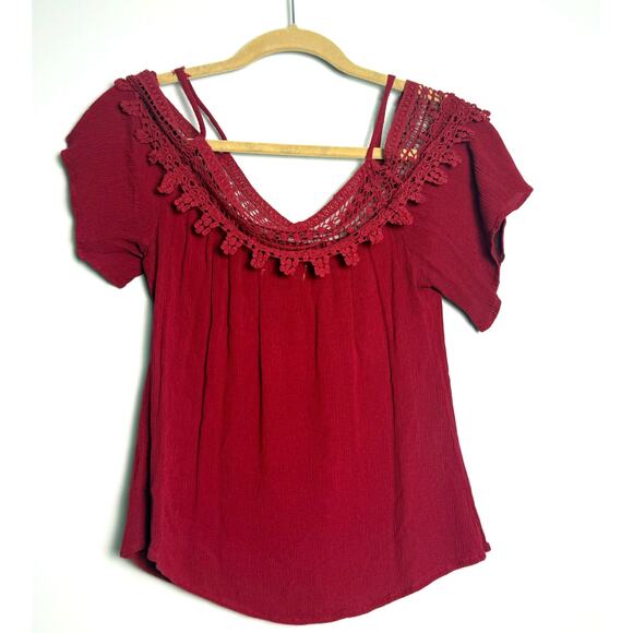 SOULMATES Off the Shoulder Flowy Ruffled Red Blouse, Size: M - Picture 7 of 7